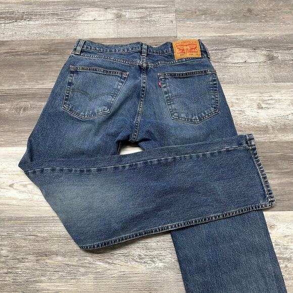 Levis 505 Mid Wash Blue Mens 32x32 Regular Straight Leg Stretch Jeans Red Tab - Picture 1 of 13